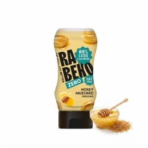Rabeko Zero Honey Mustard sos uz činiju meda i drvenu kašiku