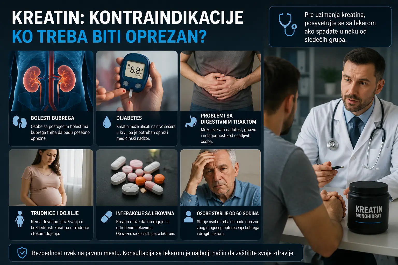 kreatin kontraindikacije ko treba biti oprezan