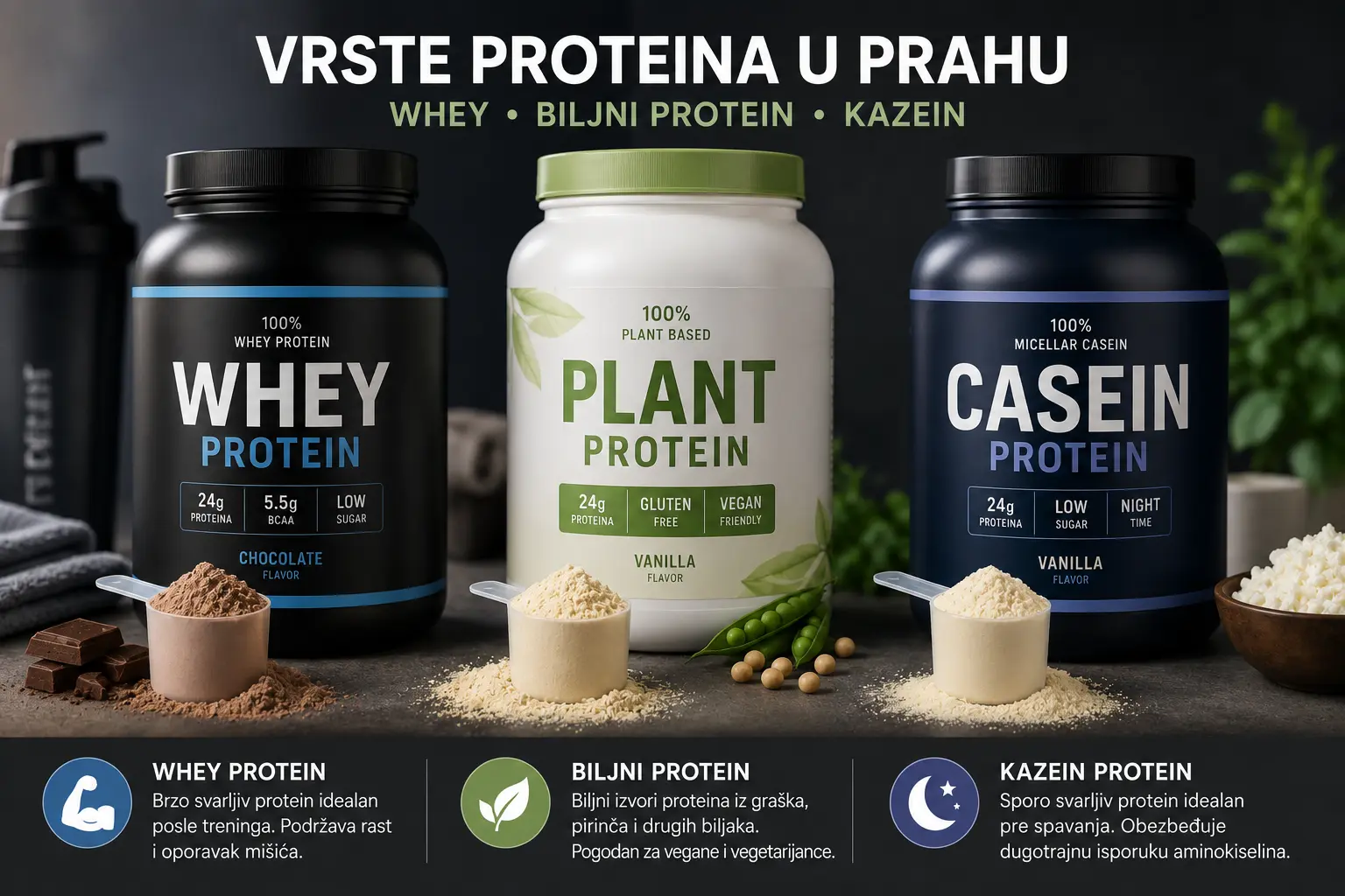 Vrste proteina u prahu – whey, biljni protein i kazein